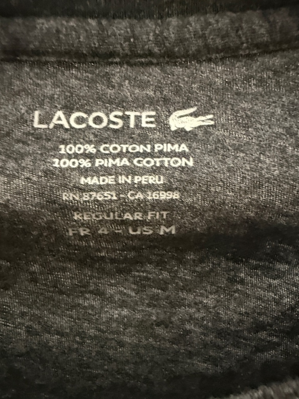 Lacoste Men's Short Sleeve Crew Tee - Charcoal with Green Crocodile - Picture 2 of 4